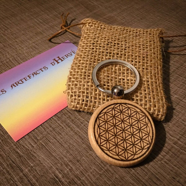 Porte clés personnalisable spirituel rond fleur de vie