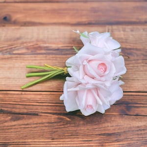 Bundle of 5 Real Touch Artificial Roses - Faux Flowers - Faux Bouquet - Pale Pink Roses