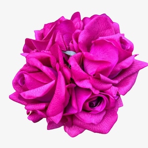 Bundle of 5 Real Touch Artificial Roses - Faux Flowers - Faux Bouquet - Fuchsia Roses