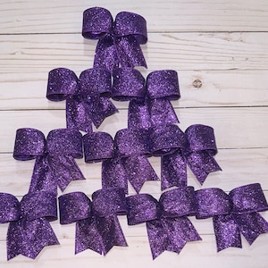 10 Purple Glitter Christmas Tree Bows, Purple Xmas Tree Bows, Fibromyalgia Awareness, Mardi Gras Bows, Easter Bows, Football Bows