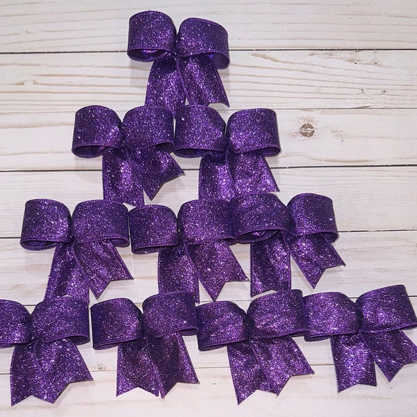 10 Purple Glitter Christmas Tree Bows, Purple Xmas Tree Bows, Fibromyalgia Awareness, Mardi Gras Bows, Easter Bows, Football Bows