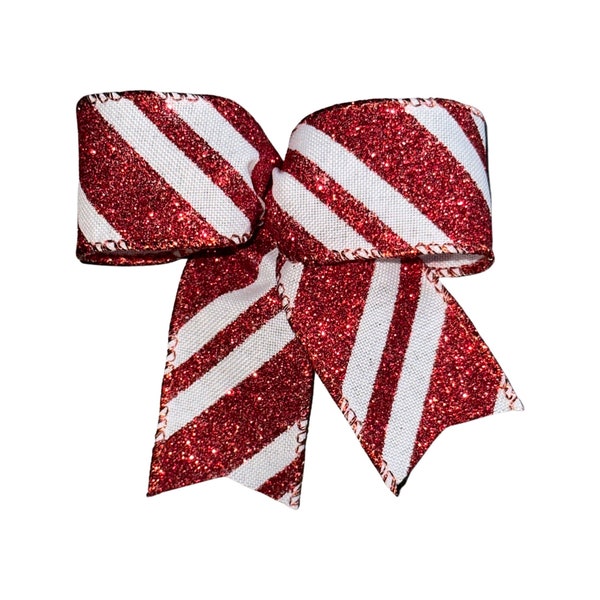 10 lazos navideños con purpurina de bastón de caramelo rojo y blanco, lazos navideños con rayas rojas y blancas para San Valentín.