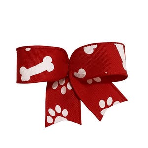 10 Red dog bow, white paw prints and bones, cute pet ribbon bow, dog lover gift topper, handmade dog decor, dog treat jar, pet gift wrapping