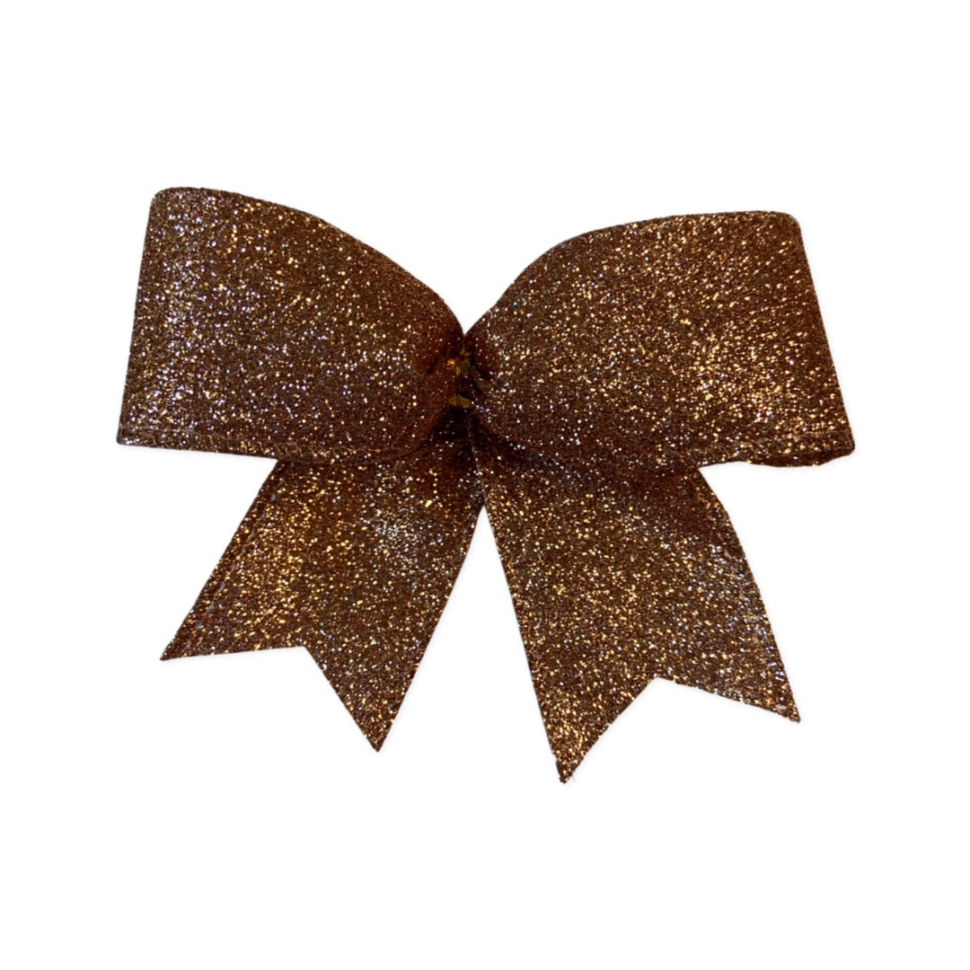 10 Rose Gold Glitter Christmas Tree Bows, Small Rose Gold Glitter