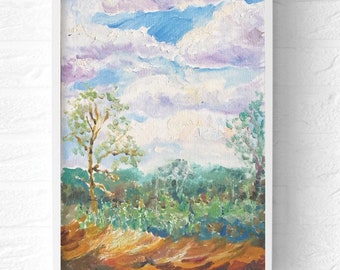 Clouds Painting on Canvas Original Oil , Vermont  Sky Original Art