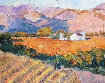 Napa valley Oil Painting, Vineyard Original Travel Art, California Landscape Painting on Canvas