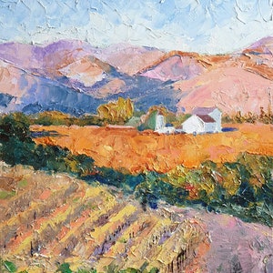Napa valley Oil Painting, Vineyard Original Travel Art, California Landscape Painting on Canvas