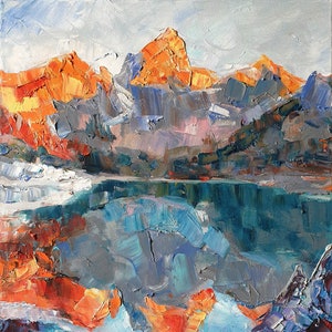 Grand Teton Oil Painting, National park Original Travel Art,  Landscape Painting on Canvas