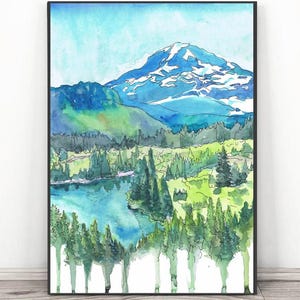 Mount Rainier Original Watercolor Painting, National Park Landscape Artwork, Travel Hiking Wall Art