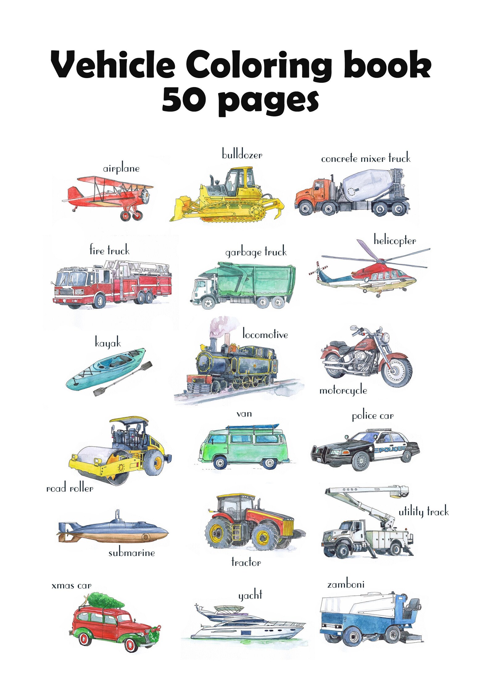 Vehicle Coloring Pages Coloring Book pdf 50 Page For Etsy