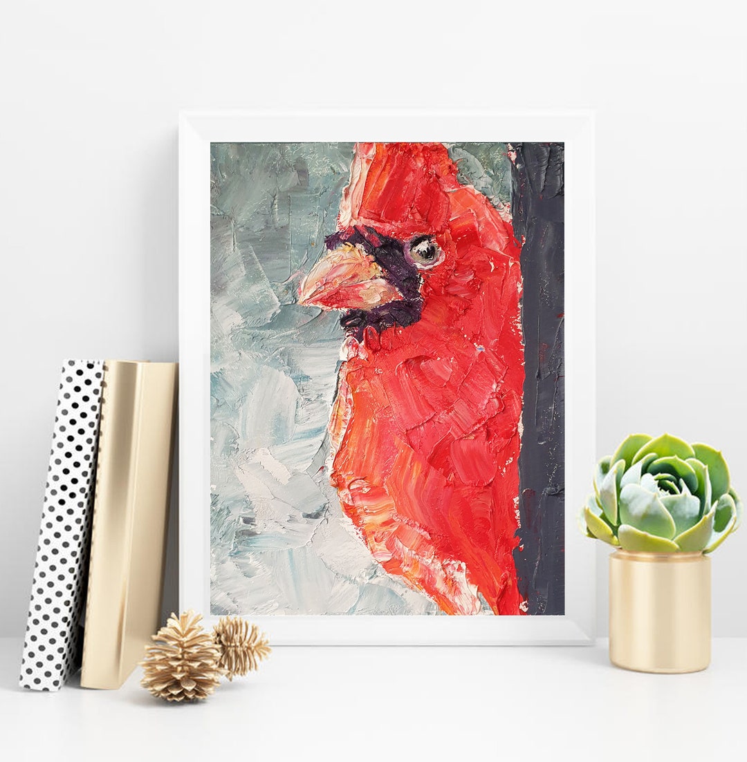 Cardinal Painting Original Oil Art Relief Red Bird Wall Art Etsy