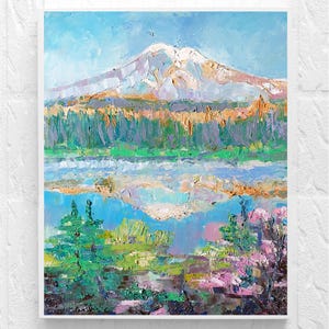 Mount Rainier Original Oil Painting, Washington National park Travel Art, Mountains Wilderness Landscape, Forest Painting on Canvas