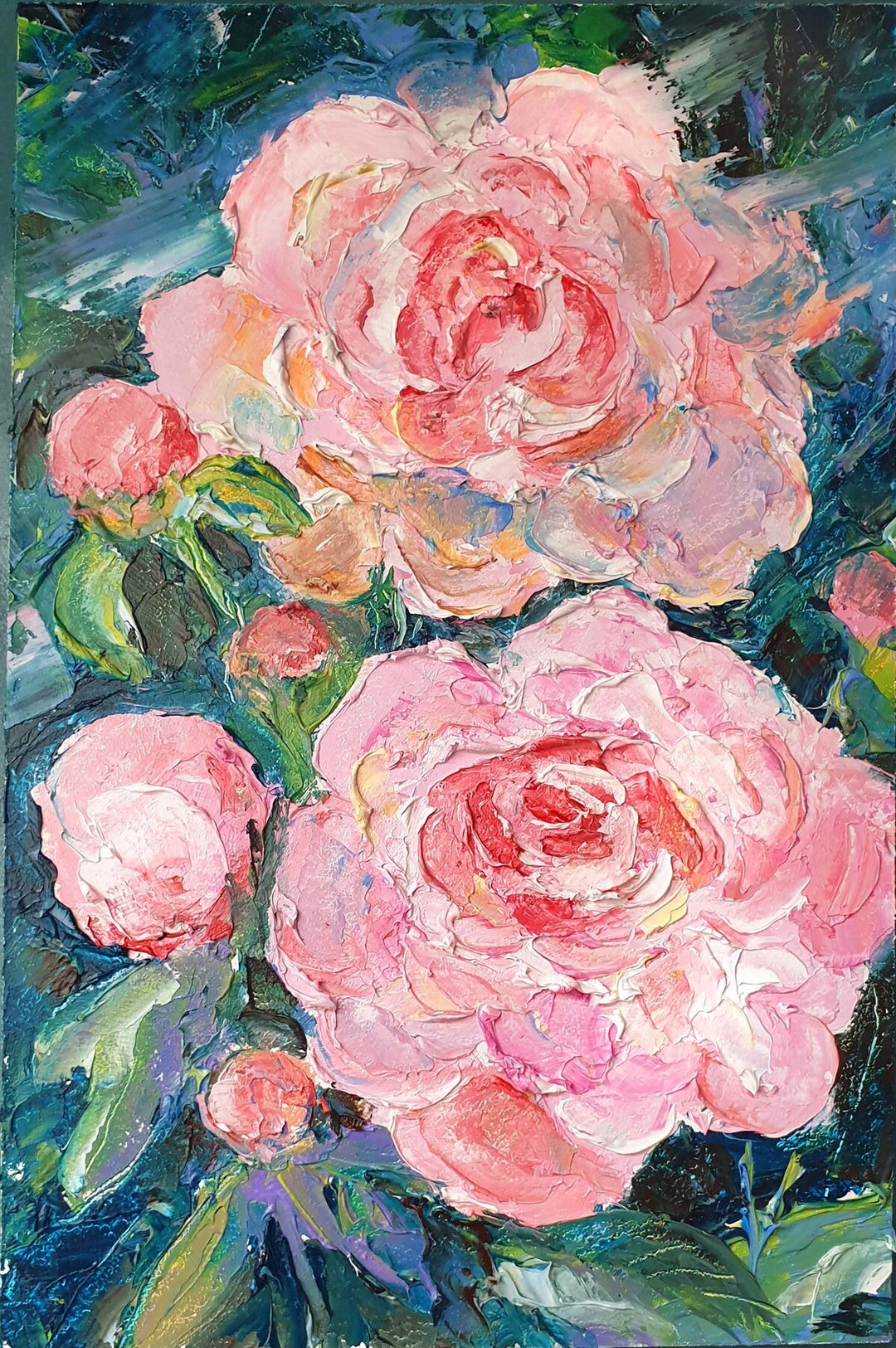 Pink Peony Painting Oil Original Flower Art Relief Painting, Peonies ...