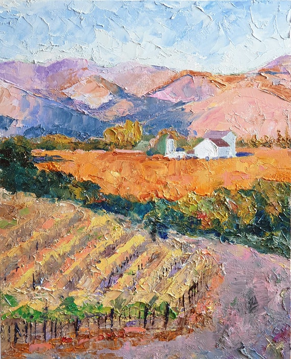 Napa valley Oil Painting, Vineyard Original Travel Art, California Landscape Painting on Canvas