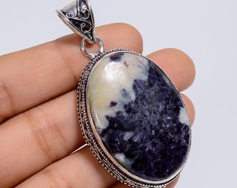 Purple Lepidolite Pendant Necklace, Silver-Plated Gemstone Statement Pendant, Handmade Boho Vintage-Style Layering Jewelry, Gifts