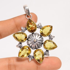 Citrine Pendant in Silver Plating, Yellow Gemstone Jewelry, Pear Cut Crystal Charm, Boho-Chic Vintage Pendant, Handmade Statement Pendant