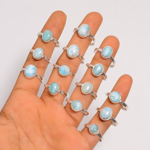 Larimarring, Larimar ädelstensring, Boho Elegant Ring, Justerbar Ring, Blå Ring, Minimalistisk Stapelring, Handgjord Försilvrad Ring