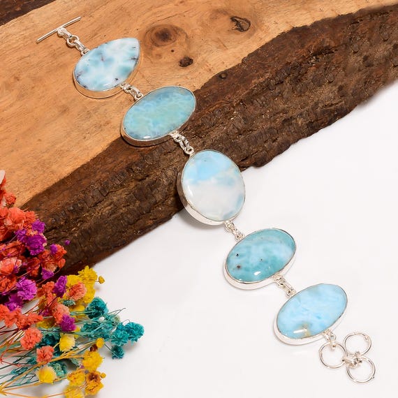 Larimar Bracelet for Mom, Silver Plated Bracelet, Larimar Gemstone