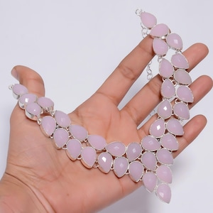 Rose Quartz Necklace in Sterling Silver Plating, Pink Gemstone Jewelry, Crystal Handmade Necklace, Statement Necklace for Women, Gifts