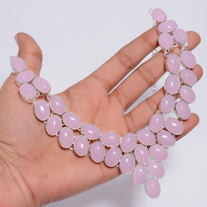 Rose Quartz Necklace in Silver Plating, Pink Gemstone Necklace, Ethnic Jewelry Handmade Necklace for Women, Bohemian Jewelry, Gift for Her