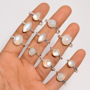 Regnbågsmånstensring, handgjorda silverpläterade smycken, justerbar ring med naturlig ädelsten, minimalistisk stapelbar boho-nätt ring, present till henne