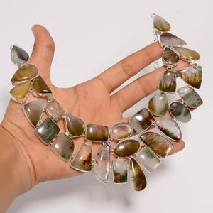 Rutile Quartz Necklace, Silver Plated Gemstone Jewelry, Handmade Boho-Chic Necklace, Ethnic Style Mixed-Shape Necklace, Statement Jewelry