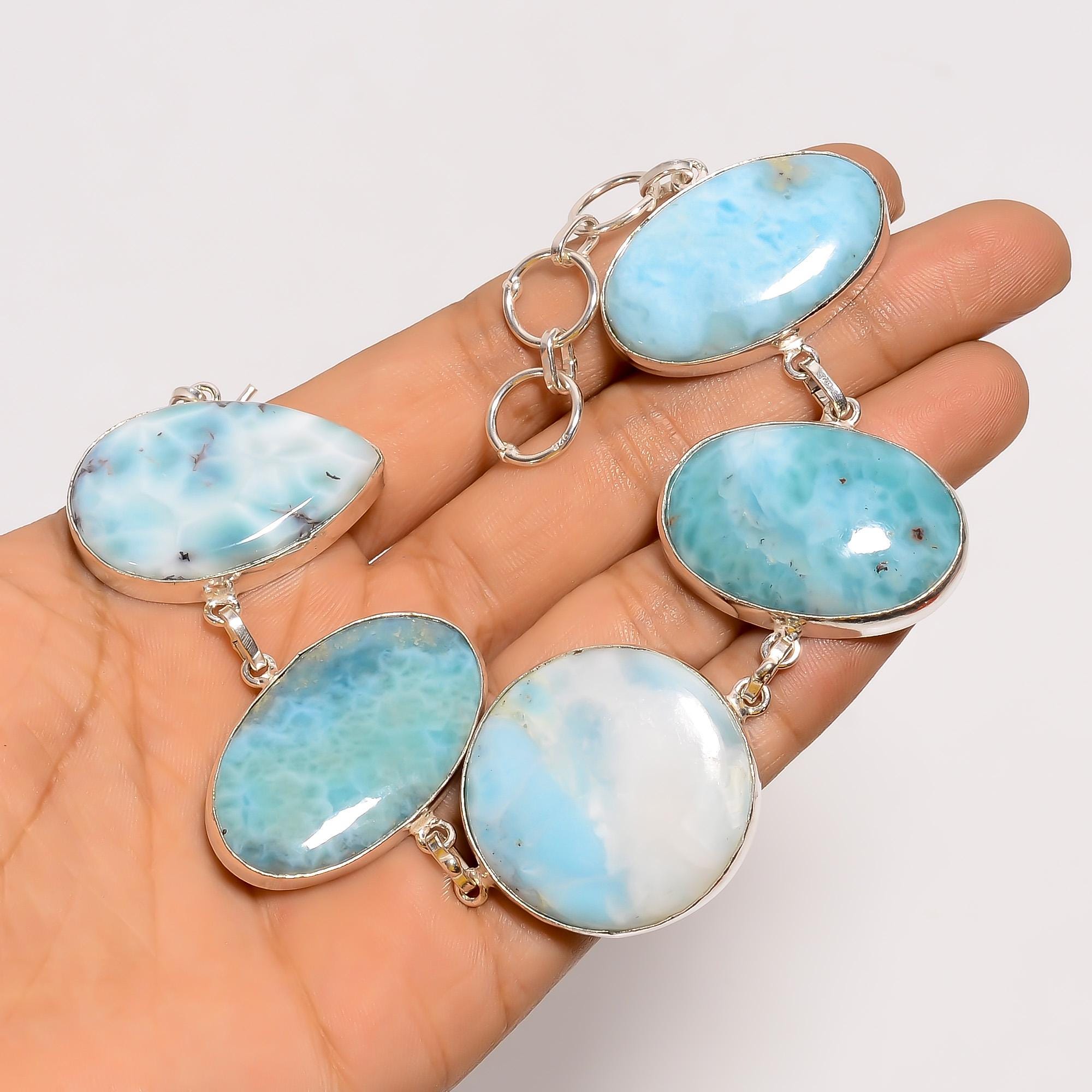 Larimar Bracelet for Mom, Silver Plated Bracelet, Larimar Gemstone