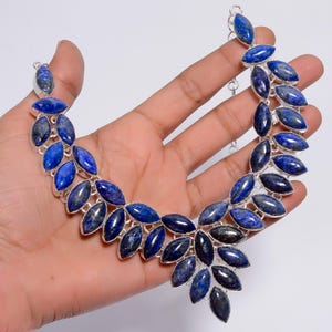 Lapis Lazuli Necklace with 925 Sterling Silver Plating, Lapis Lazuli Gemstone Necklace, Handmade Ethnic Necklace, Boho Statement Jewelry