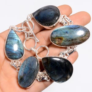 Labradorite Handmade Silver Plated Bracelet, Labradorite Gemstone Bracelet, Boho Ethnic  Bracelet, Statement Jewelry, Gift for Her & Mom