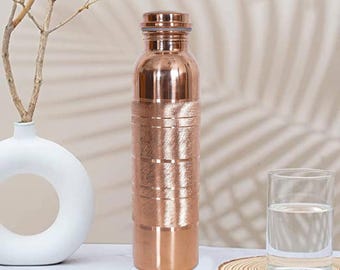 Pure Copper Water Bottle with Silver-Finish, Handmade Ayurvedic Copper Flask, Eco-Friendly Drinkware, Wellness Gift