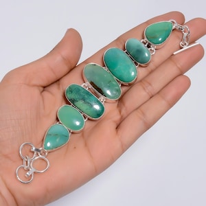 Chrysoprase Bracelet for Women in 925 Sterling Silver! Adjustable Ethnic Style Jewelry! Handmade Boho Bracelet! Gemstone Jewelry for Mom!