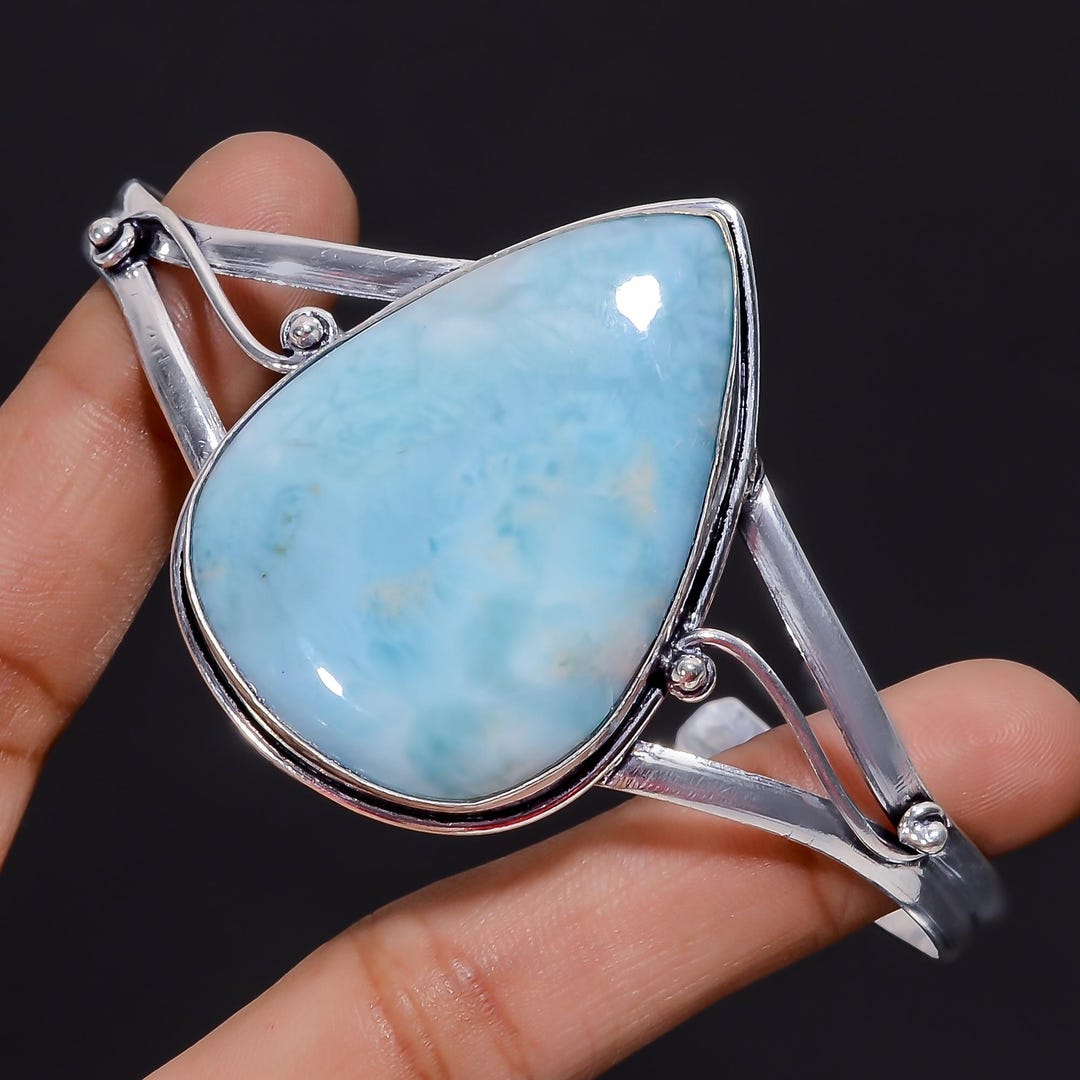 Larimar Cuff, Silver Plated Bracelet, Larimar Gemstone Jewelry, Adjustable Cuff, Handmade Bangle, Healing Crystal Bracelet for Her or Mom - Etsy Japan