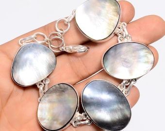 Perlmutt Armband Ethno Armband Edelstein handgemachter Schmuck versilbert Armband Einstellbar Armband Geschenk für Sie