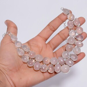 Rose Quartz Necklace with Silver Plating, Ethnic Style Jewelry, Gemstone Handmade Jewelry, Boho-Chic Necklace for Women, Gift for Mom & Her