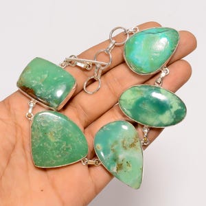 Chrysoprase Bracelet in Sterling Silver Plating! Gemstone Bracelet! Ethnic Jewelry! Handmade Boho-Chic Bracelet for Her! Statement Bracelet