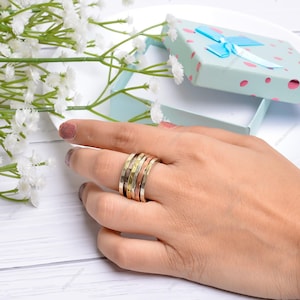 Triple Spinner Ring, Mixed Metal Meditation Ring, Spinner Worry Ring, Anxiety Ring for Him & Her, Bohemian Style Ring, Unisex Fidget Jewelry