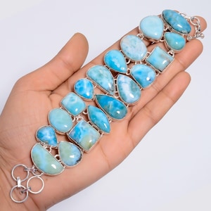 Larimar Armband, versilbert Armband, Larimar Edelstein Armband, handgemachte ethnische Armband, Statement Armband, Geschenk für sie