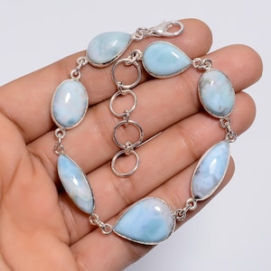 Larimar Bracelet in 925 Sterling Silver! Handmade Gemstone Bracelet! Bohemian Dainty Bracelet! Ethnic Jewelry for Women! Gift for Mom