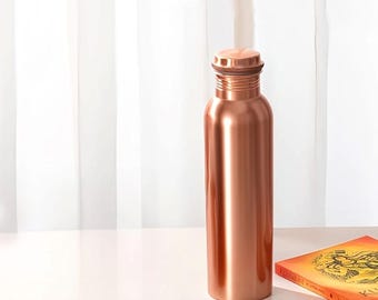 Plain Pure Copper Water Bottle 1 Liter, Handmade Ayurvedic Copper Drinkware for Mindful Hydration
