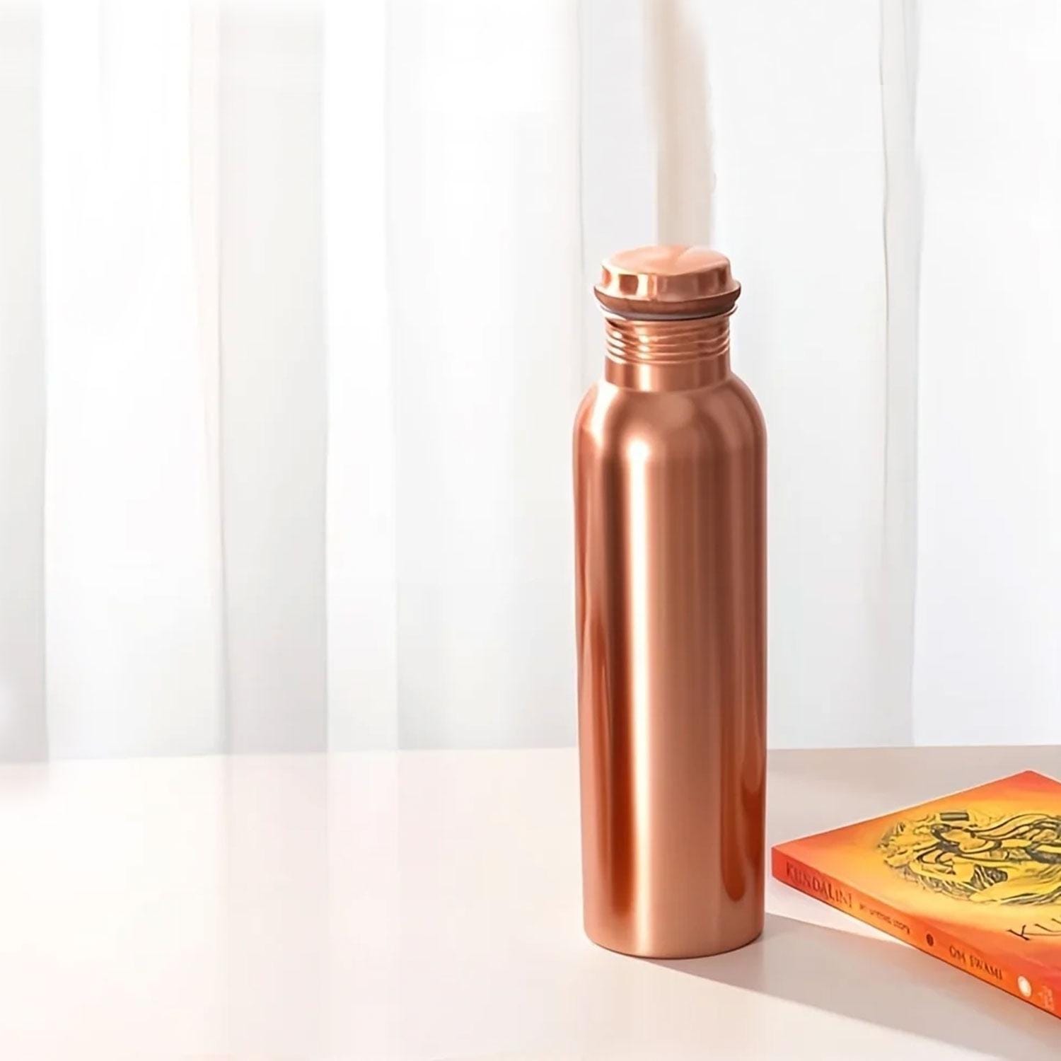 Plain Pure Copper Water Bottle 1 Liter, Handmade Ayurvedic Copper