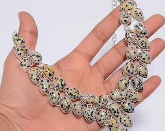 Dalmatian Jasper Cluster Necklace, Pear Shape Gemstone Statement Necklace, Handmade Boho Designer Jewelry, Gift