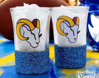 Los Angeles Rams Shot Glasses: Glitter Football Design, Set of 2