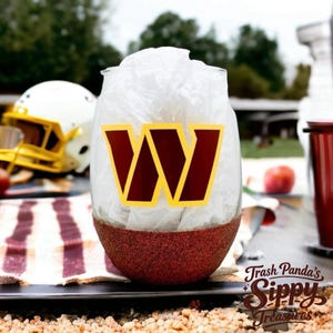 Washington Commanders Glittered Stemless Wine Glass: Football Sports Cup