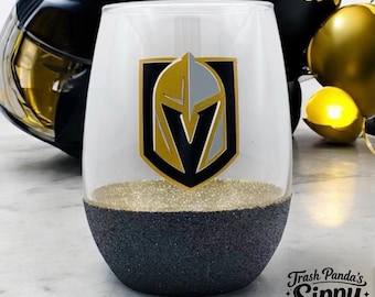 Las Vegas Knights Wine Glass: Glitter Stemless Hockey Cup