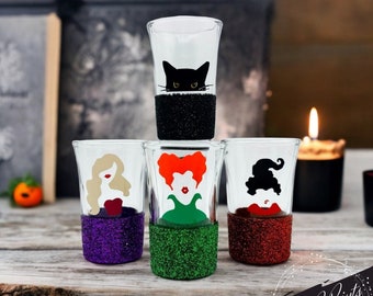 Hocus Pocus Glitter Shot Glasses, Halloween Party Decorations (Set of 4)