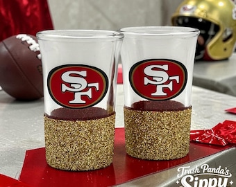 49ers Glitter Shot Glasses: Football Sports Gift (Set of 2)