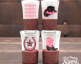 Cowgirl Rodeo Party Glitter Shot Glasses: Weatern Theme Decor, Set of 4