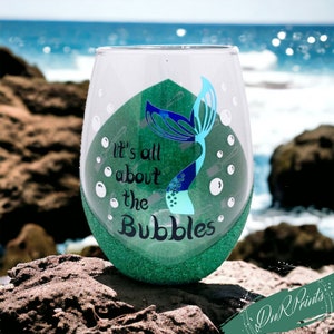 Mermaid Glittered Wine Glass/Princess Wine Tumbler/Beach Wine Glass/Princess Party Decor/Gifts for Her/Ariel Mermaid Gifts/Beach Party Decor