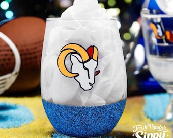 Los Angeles Rams Glittered Stemless Wine Glass: Football Sports Gift