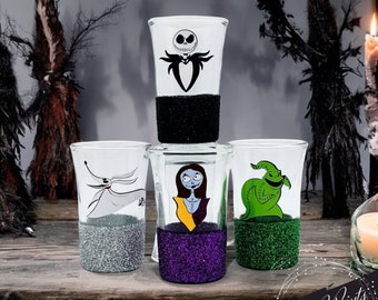 Nightmare Before Christmas Glitter Shot Glass Set - Halloween Christmas Decor